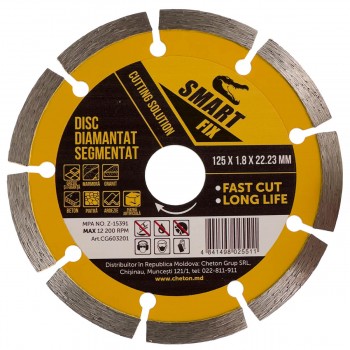 Disc diamantat segmentat SmartFix 125x1.8x22.23 mm pentru gresie, marmură, granit, beton și piatră