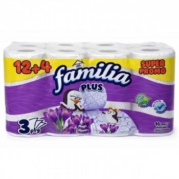 Туалетная бумага Familia Magic Flower, 3 слоя, 16 рулонов, аромат цветочный