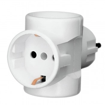 Adaptor (triplu) 3 prize cu împământare 10 A 230 V IP20 alb 1000kW KW-0206-0504