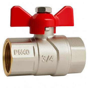 Кран шаровой MPN 3/4 ВР х 3/4 ВР, бабочка, латунь никелированная