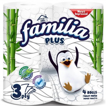 Hârtie igienică Familia, 3 straturi, 4 role, 100% celuloză