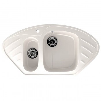 Chiuvetă pentru bucătărie Ulgran U-105 dublă 945x495 mm, încastrată, marmură artificială, albă (U-105-331)