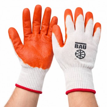 Перчатки с односторонним латексным покрытием BAUWELT оранжевые, размер L (Арт. 24221)