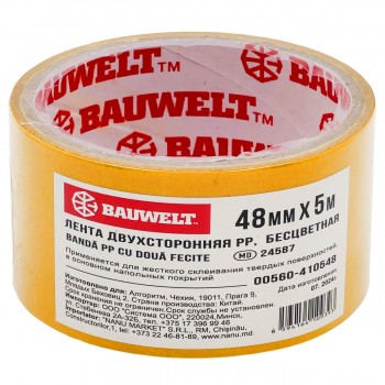 Bandă dublu adezivă PP transparentă Bau Welt 48 mm x 5 m 00560-410548