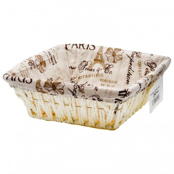 Coș împletit pătrat pentru pâine și dulciuri, cu inserție textilă, crem, JA2087