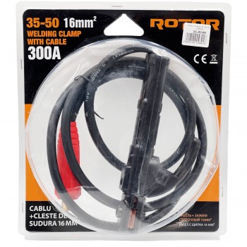 Set cabluri de sudură Rotor, 16 mm2, 300 A, conectori 35-50, cu clește portelectrod și clește de masă