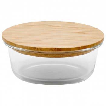 Container din sticlă, rotund, cu capac ermetic din bambus, 950 ml LBP950D/4203