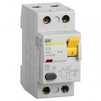 Автоматический выключатель дифференциального тока IEK VD1-63 2P, 32 А, 30 мА, тип AC