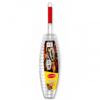 Plasă pentru grătar pentru pește 42x14 cm cu mâner din lemn AT1189
