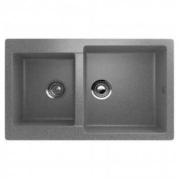 Chiuvetă pentru bucătărie Ulgran U-505 dublă 770x500x200 mm, încastrată, din marmură artificială, gri închis (U-505-309)