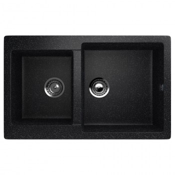 Chiuvetă pentru bucătărie Ulgran U-505 dublă 770x500x200 mm, încastrată, din marmură artificială, neagră (U-505-308)