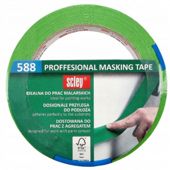 Bandă adezivă de mascare pentru zugrăvit SCLEY 588, 30 mm x 33 m, verde, rezistentă la UV, până la 14 zile