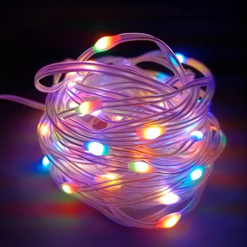 Гирлянда светодиодная Horoz FAIRY-10 RGB 10 м, RGB, IP65, 20 Вт, USB-контроллер, пульт, адаптер 080-003-0010