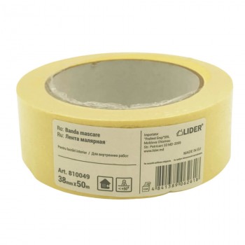 Bandă de mascare Lider 38 mm x 50 m galbenă (Art. 810049)