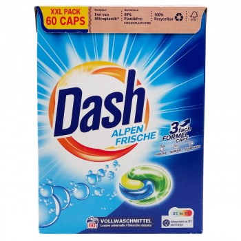 Capsule detergent pentru spălat rufe Dash Alpen Frische 3 în 1, 60 capsule (60 spălări), 1,494 kg