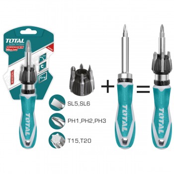 Отвертка с трещоткой Total Tools TACSD30086 с битами 8 предметов Cr-V