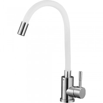 Смеситель для кухни Solone EZA4-F090KW (EZA4FKW), гибкий силиконовый излив, нержавеющая сталь SUS 304, белый
