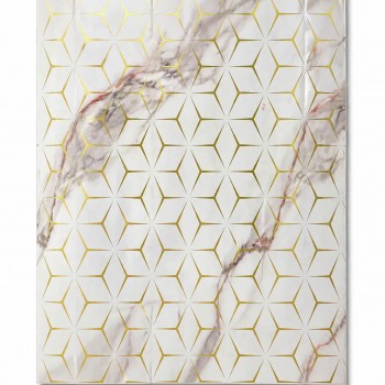 Панель декоративная самоклеящаяся ПВХ белый мрамор с золотой геометрией 120х300 см 2.5 мм QD-F74