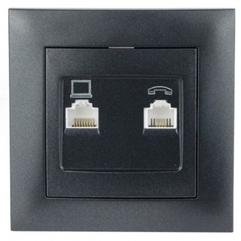 Priză dublă RJ45 + RJ11 Elmos Rosa grafit, 10A, 220-240 V, IP20, instalare ascunsă