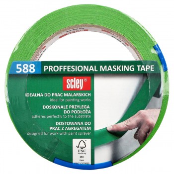 Bandă de mascare pentru zugrăvit SCLEY 588, 30 mm x 50 m, verde, rezistentă la UV, îndepărtare fără urme până la 14 zile