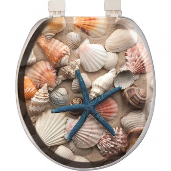 Сиденье для унитаза мягкое Softy с рисунком морской звезды и ракушек, пластиковое, белое