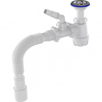 Сифон для умывальника Aquant 1 1/2" х 40 мм, с удлинённой горловиной с отводом для стиральной машины и гибкой трубой - 40 х 40/50 мм S0545-35-MR