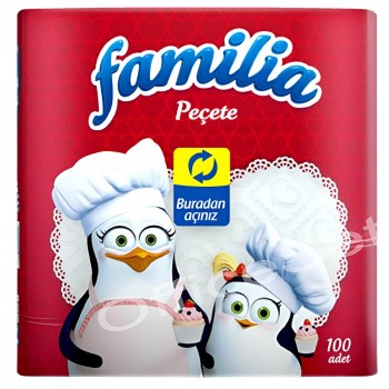 Салфетки бумажные столовые Familia 30х30 см, 1 слой, 100 шт, белые