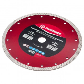 Disc diamantat subțire Hammer X-Type pentru tăiere uscată a gresiei porțelanate, plăcilor ceramice, granitului și marmurei 230x2,2x10x22,2 mm