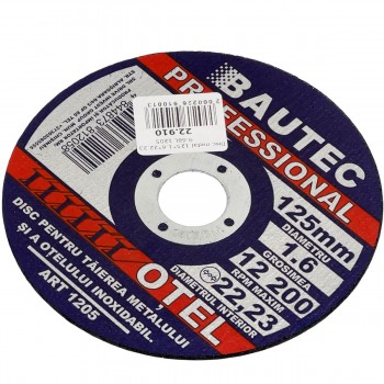 Disc de tăiere pentru metal și oțel inoxidabil BAUTEC Professional, 125 x 1,6 x 22,23 mm (art. 1205)