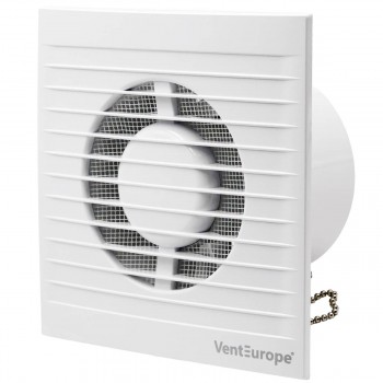 Ventilator axial de evacuare VentEurope Refined 100, d.100 mm, alb, cu plasă împotriva țânțarilor, pentru baie și toaletă