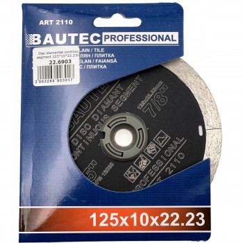 Disc diamantat continuu pentru gresie și faianță BAUTEC Professional 125x10x22.23 mm (Art. 2110)