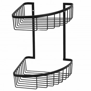Полка угловая двойная для ванной HOLA нержавеющая сталь, черная, 200х195х295 мм
