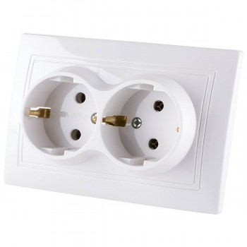 Priză dublă 1000kW LUNA fără împământare, 2P, 16A, albă KW-0206-0412