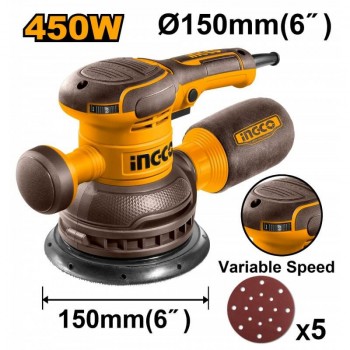Mașină șlefuit excentric INGCO Industrial RS4516 150 mm, 450 W, cu reglarea vitezei