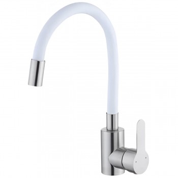Смеситель для кухни AquaFix 404 белый с гибким изливом, нержавеющая сталь, однорычажный