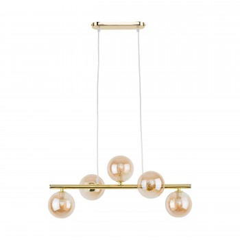 Lustră suspendată TK Lighting Estera 4549, aurie, 5 becuri G9, globuri de sticlă, 63x27 cm, înălțime până la 115 cm