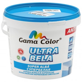 Краска акриловая Gama Color Ultra Bela супербелая матовая для стен и потолков, 14 кг