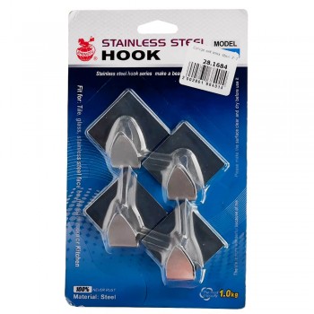 Set cârlige autoadezive pătrate din inox, 4 buc, până la 1 kg, pentru baie și bucătărie (art. 2-107)