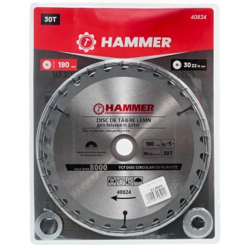 Disc de tăiere lemn Hammer 190 x 30/22/16 mm, 30 dinți, max. 8000 rot/min