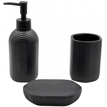 Набор аксессуаров для ванной, керамика, 3 предмета, черный матовый: дозатор, стакан, мыльница (арт. 7-37)