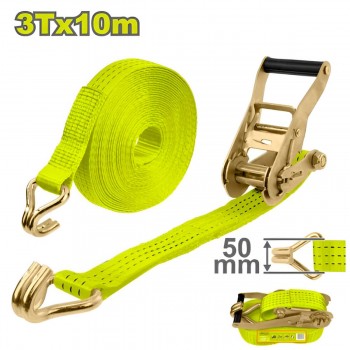 Chingă de ancorare cu clichet DYLLU DTRT13310, 3 t, 10 m, 50 mm, poliester (PES), cârlige J duble