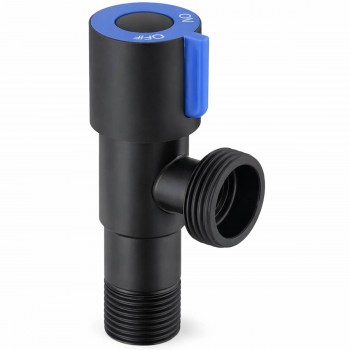 Robinet cu bilă sub lavoar HYDRO-S 1/2" filet extern x 3/4" filet extern, 80 mm, din oțel inoxidabil, cu mâner albastru, negru (Art. 0400469)