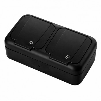 Priză dublă Viko Palmiye IP54 neagră, montaj deschis, cu împământare, conectare rapidă (Art. 90555391)