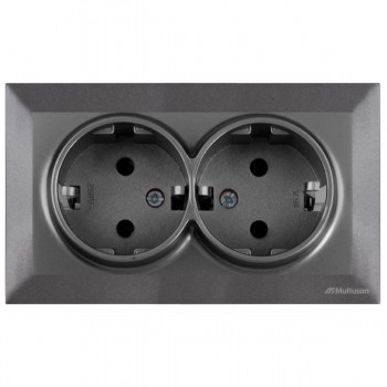 Priză dublă cu împământare Mutlusan Candela, neagră, 16A 250 V, IP20, instalare ascunsă (Art. 21 252 020 295)