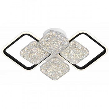 Lustră LED de tavan 6108F-4+2, cu 6 pătrate, efect de cristal, alb-negru