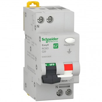 Întrerupător automat diferențial Schneider Electric Easy 9 1P+N, curba C, 20 A, 30 mA, tip AC, 4.5kA, șină DIN EZ9D32620