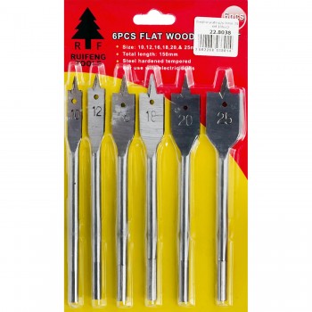 Набор перьевых сверл по дереву 6 шт, 10-25 мм, длина 150 мм, шестигранный хвостовик