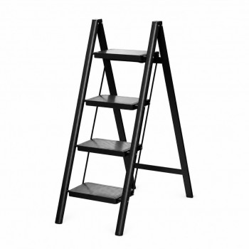 Scară metalică pliabilă, 4 trepte, neagră, cu platformă UD303