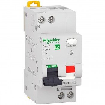 Întrerupător automat diferențial Schneider Electric Easy 9 1P+N, curba C, 10 A, 30 mA, tip AC, 4.5kA, șină DIN EZ9D32610
