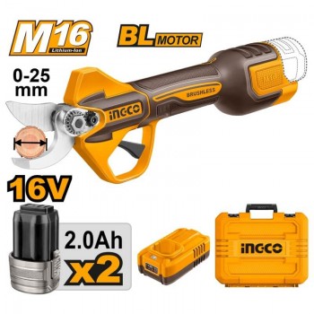 Аккумуляторный секатор INGCO CSSLI162582 16 В 2х2 Ач 25 мм